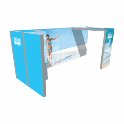 Mobile Light Box 20ft booth with enclosed storage room and SEG fabric graphics