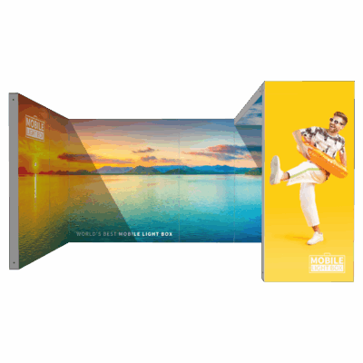 20ft illuminated trade show booth with 13ft back wall, 7ft sidewall, and integrated arch