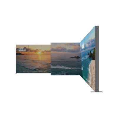 16ft backlit corner booth design with modular storage enclosure for trade shows