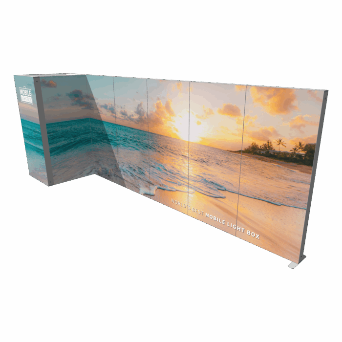 Mobile Light Box 20ft booth with wide illuminated wall and enclosed storage section