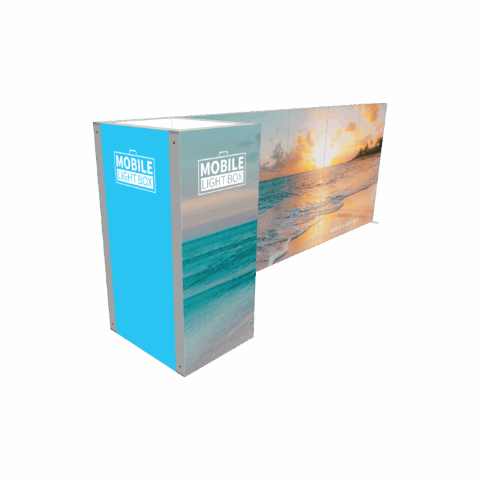 20ft backlit trade show booth with SEG graphics and modular storage enclosure