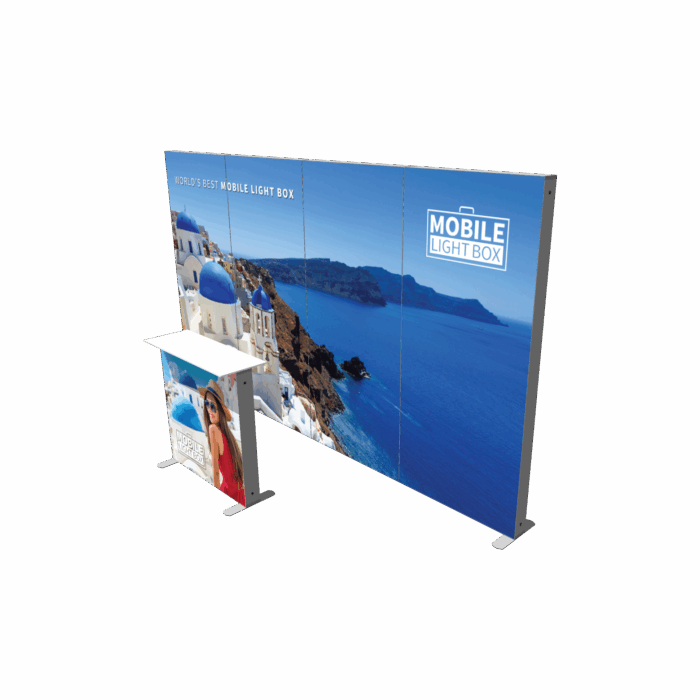 10×15 illuminated trade show booth configuration with extended SEG backlit graphics
