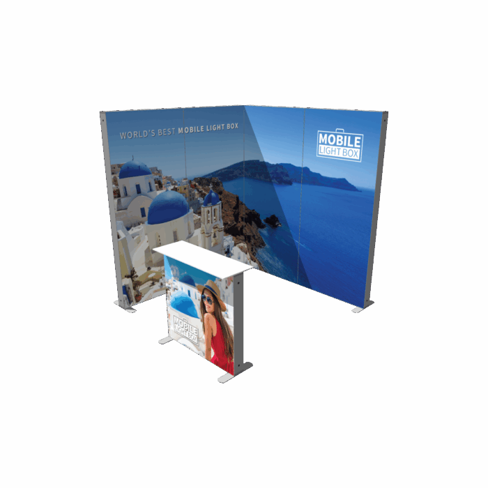 10×10 illuminated trade show booth setup with SEG graphics from Kit K multi-configuration system