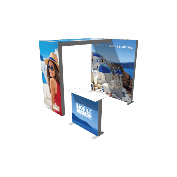 10×10 illuminated trade show booth setup with SEG graphics from Kit K multi-configuration system