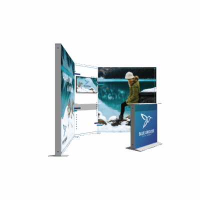 17ft illuminated booth frame with monitor bracket and integrated shelf