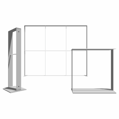Modular SEG light box display system with backlit fabric frames and portable support stand for trade shows